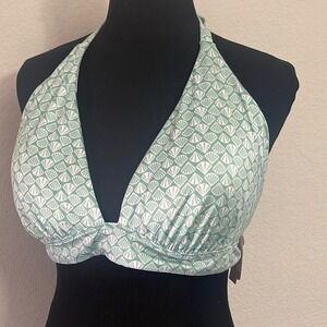 Victorias Secret Shell Print Halter Bikini Top Green White XL Removable Push Up